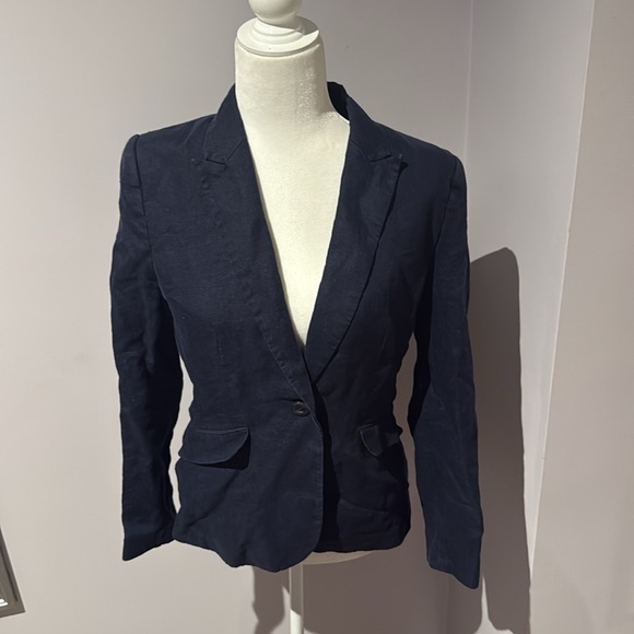 H&M Jackets & Blazers - H&M Dark Blue blazer  with White Polka Dot Lining size 10